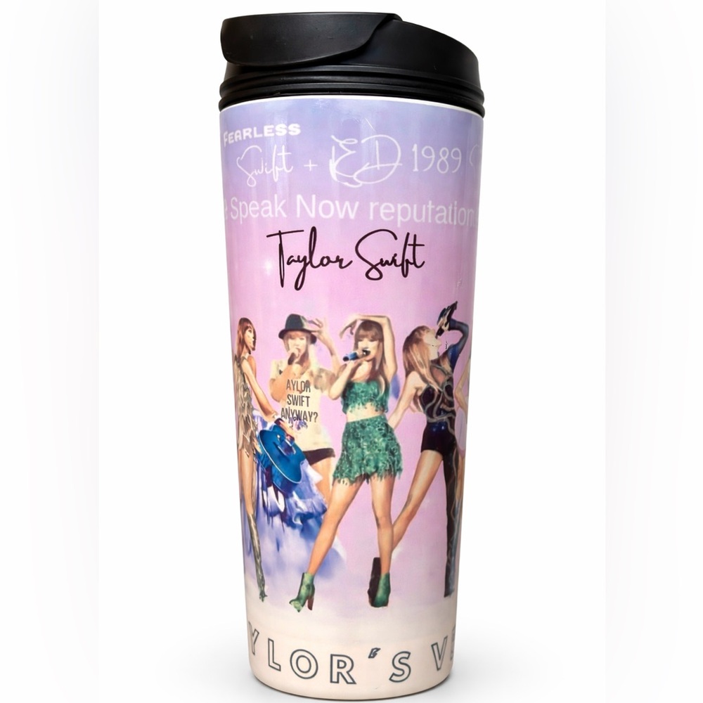 Taylor Swift Pink Lavender Gradient Fan Tumbler with Multicolored Tour Images